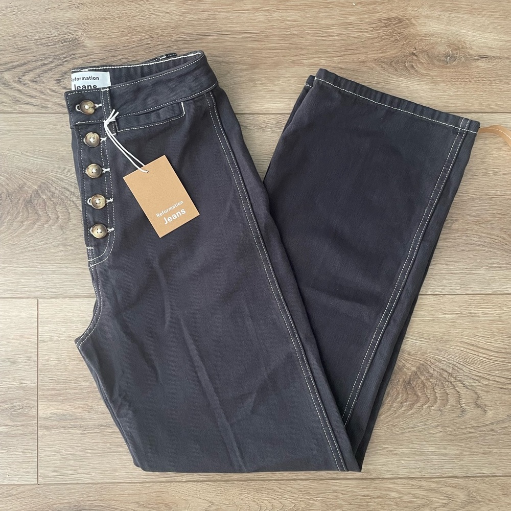 Reformation Lexi High-Rise Wide-Leg Jeans — Size 25, Washed Black (NWT)